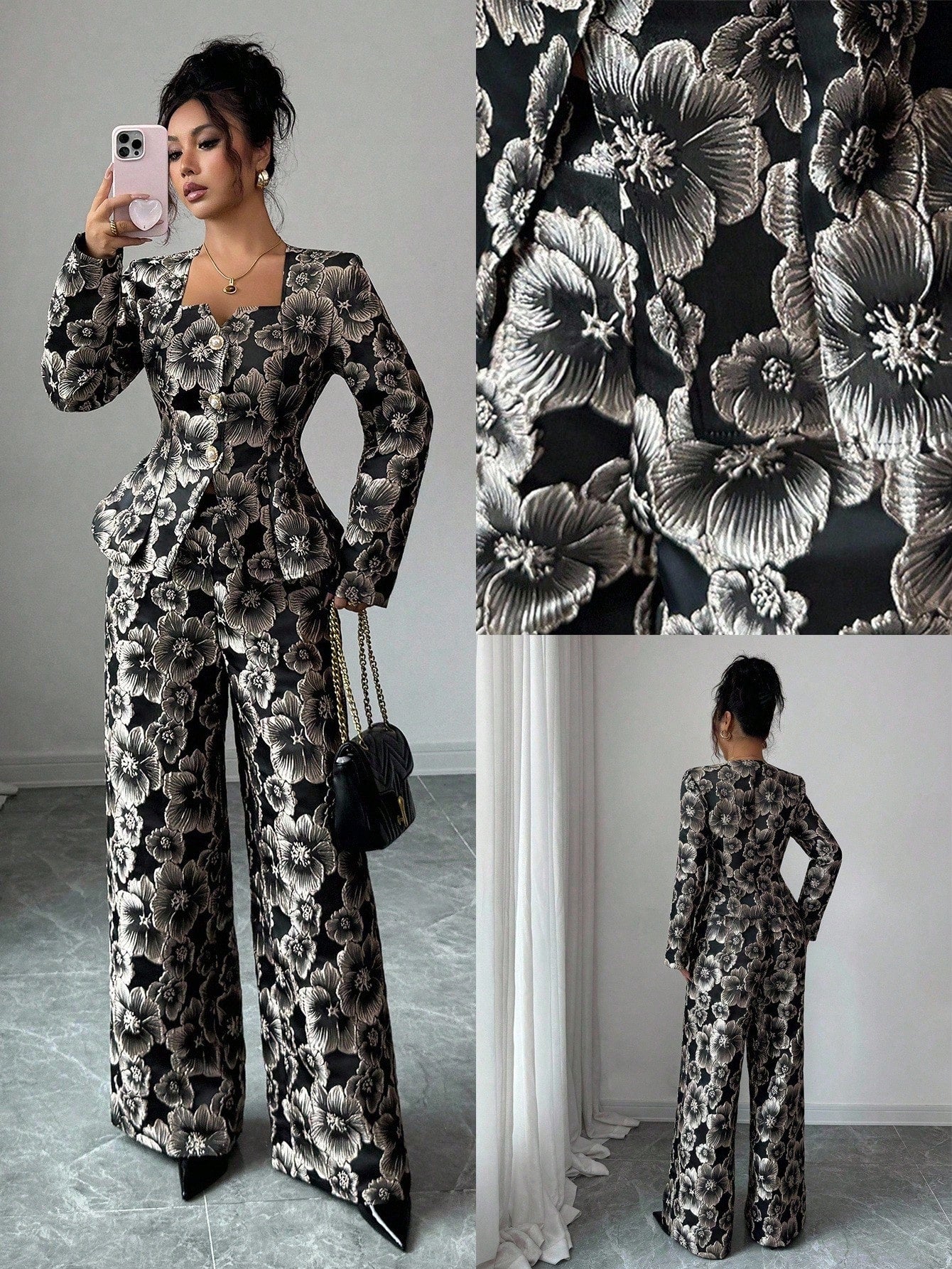 Step into timeless sophistication with this charming vintage-inspired set! The blouse features an elegant French collar and lustrous pearl buttons that catch the light beautifully, while the straight-leg pants offer a flattering, classic silhouette. Perfect for elevating your everyday style or creating an effortlessly chic look for special occasions. This dynamic duo brings together refined details and comfortable wear—because looking fabulous shouldn't feel like a chore. Mix, match, or wear together for en