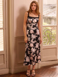 Step into autumn romance with this stunning vintage-inspired midi dress. Crafted from luxurious satin, it features delicate floral patterns that whisper elegance with every twirl. The intricate lace trim adds a touch of timeless charm, while the midi length offers that perfect balance of sophistication and ease. Whether you're heading to a cozy dinner or a special evening out, this dress transforms any fall occasion into something magical. Slip it on and let the compliments flow—because looking this good sh