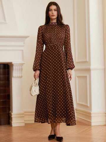 Timeless elegance meets modern comfort in this vintage-inspired chiffon dress. The high-waist silhouette flatters your figure while pleated detailing adds sophisticated movement and dimension. Long sleeves provide graceful coverage, perfect for layering or wearing solo through cooler seasons. 