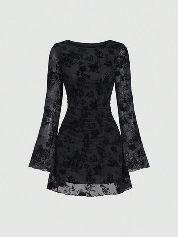 Step into timeless charm with this Elegant Vintage Mesh Flocked Long Sleeve Fitted Mini Dress. Its delicate mesh and flocked details add a touch of whimsy, while the fitted silhouette flatters your curves perfectly. Long sleeves keep it classy, and the mini length brings a flirty edge—ideal for turning heads at any event. Dress up your playful side with vintage-inspired elegance!