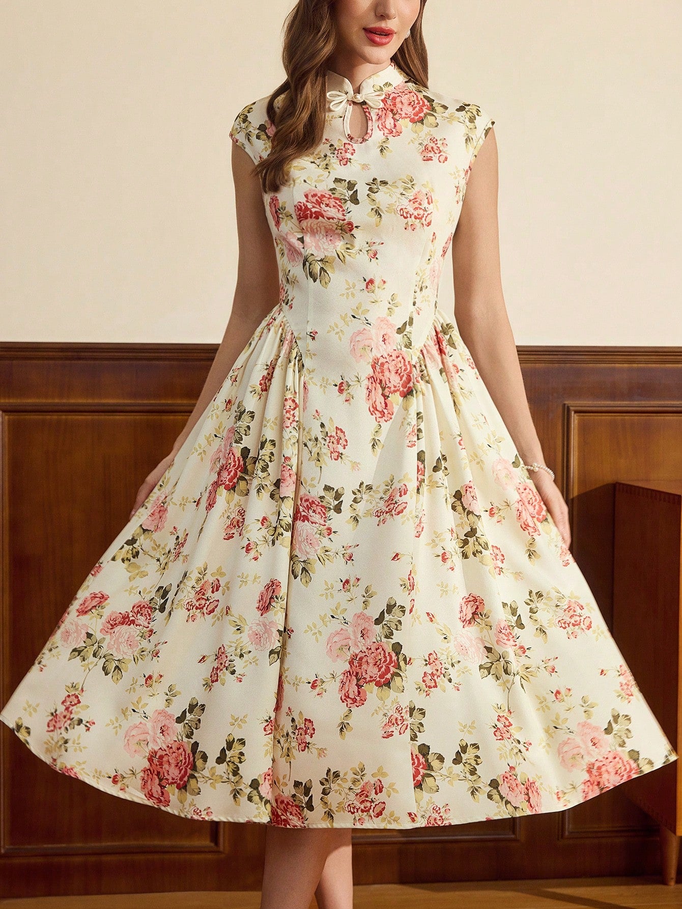 Twirl into timeless charm with our Floral Jacquard Mini Dress! This playful A-line silhouette features a sophisticated stand collar and cute cap sleeves that'll have you feeling fabulous from brunch to sunset strolls. The vintage-inspired jacquard fabric adds texture and personality to your everyday wardrobe. Dress it up with heels or keep it casual with sneakers – either way, you'll be turning heads!