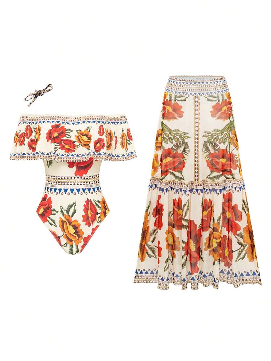 Embrace timeless elegance with this vintage-inspired one-piece swimsuit, designed for the modern woman who values both style and comfort. The off-shoulder neckline creates a flattering, sophisticated silhouette, while detachable straps offer versatility for different occasions and preferences. The pleated skirt adds movement and dimension, providing modest coverage with a playful touch. Perfect for beach days, poolside lounging, or resort getaways, this piece combines retro charm with contemporary design.