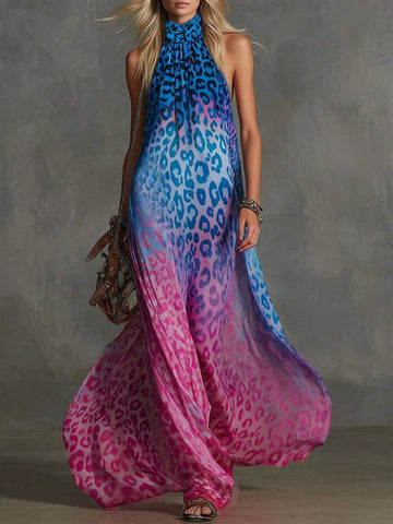 Elevate your summer wardrobe with this stunning vintage-inspired ombre halter neck dress. The flowing silhouette and backless design create an effortlessly elegant look perfect for vacations, garden parties, and special occasions. Sleeveless and breathable, it's ideal for warm weather while maintaining timeless sophistication. The gradient ombre coloring adds visual interest and pairs beautifully with minimal accessories. 