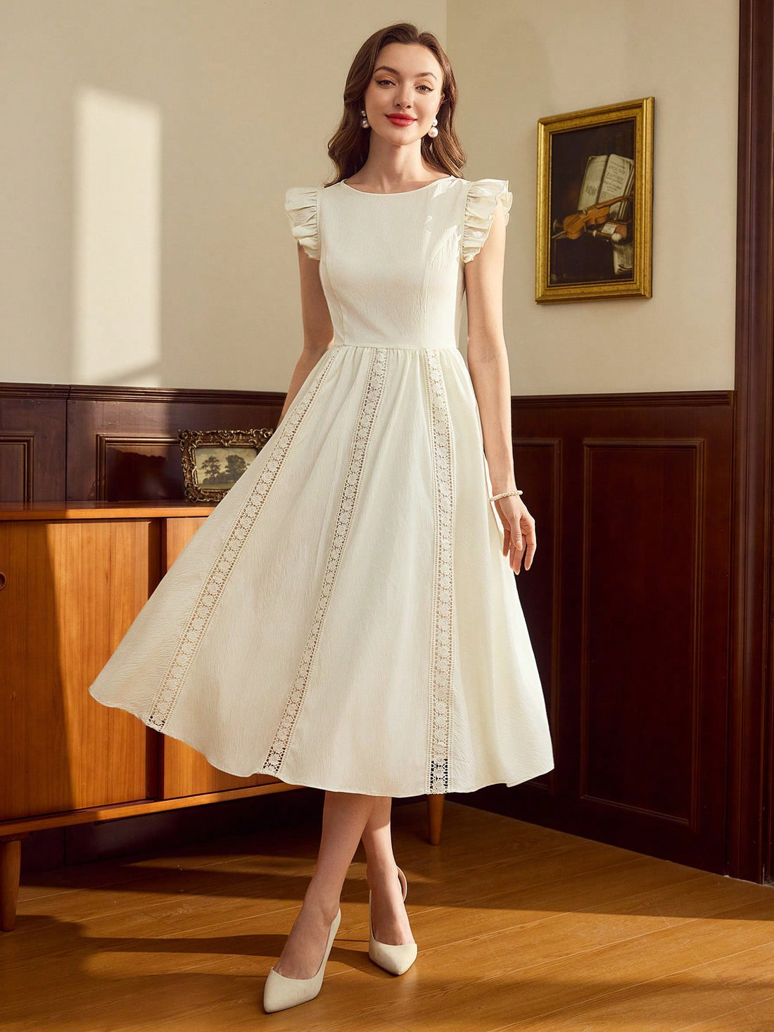 Dress up in this Elegant Vintage Ruffled Bell Sleeve Midi Dress for a perfect look on Mother's Day, at graduations, or summer weddings. With its charming ruffled bell sleeves and timeless midi length, you'll be making a stylish statement everywhere you go. So go ahead, be the belle of the ball!