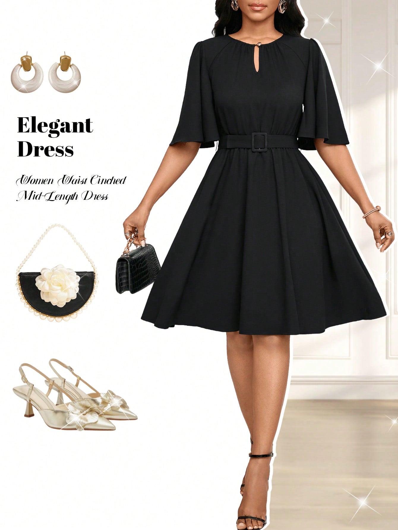 Feel classy and chic in our Elegant Waist-Cinched Mid-Length Dress for Women. This timeless dress features a flattering waist-cinched design and a solid color for a versatile fashion statement. Elevate your style with this must-have piece!