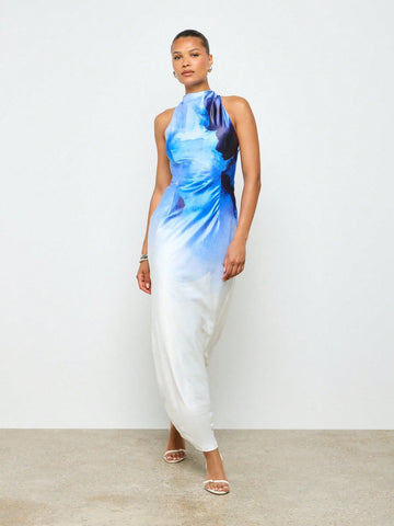 Dive into elegance with this stunning watercolor print maxi dress that's ready to turn heads at your next special occasion. The sleek sleeveless silhouette paired with a chic high neckline creates a sophisticated look that's perfect for summer weddings, formal events, and those moments when you want to feel absolutely fabulous. The flowing maxi length offers graceful movement while the artistic watercolor print adds a touch of whimsy and personality. Whether you're celebrating love or making a grand entranc