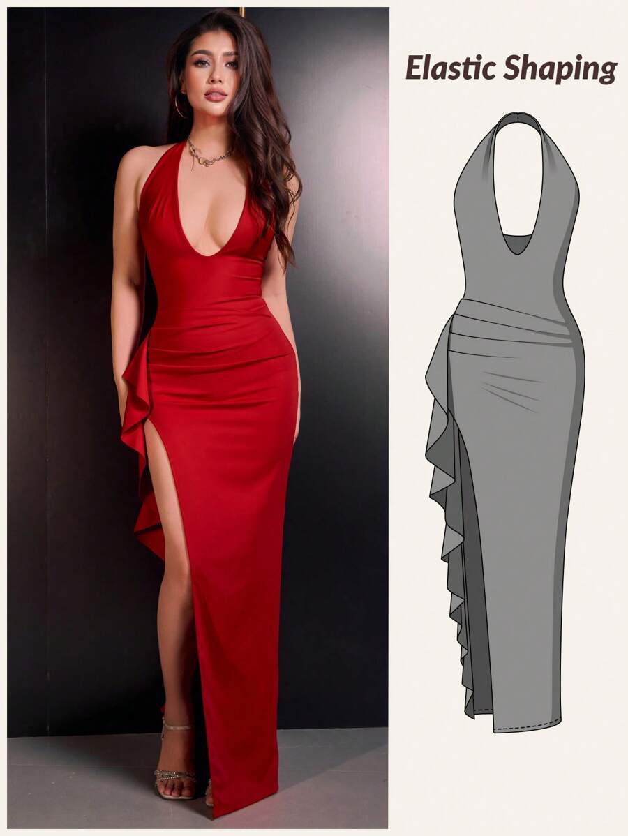 Step out in style with this Elegant White Backless Dress that perfectly blends daring and delicate. The deep V neckline and high slit add a flirty edge, while playful ruffles bring a touch of romance. Ideal for nights out or special occasions, this dress promises to turn heads and keep you feeling fabulous all evening.