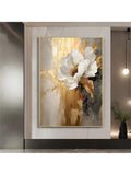 Bring a touch of glam and grace to your space with this Elegant White Flower Oil Painting. Highlighted with shimmering golden foil accents, it adds a luxe sparkle that catches the eye and lifts the mood. Perfect for brightening up living rooms, offices, or any spot that needs a dash of modern charm. Let this artwork bloom on your walls and watch your decor blossom with joy!