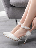 Step into elegance with these stunning white lace high heel sandals—the perfect finishing touch for your big moments. Crafted with delicate lace detailing and a graceful heel, they effortlessly elevate any wedding, party, or special occasion look. Whether you're walking down the aisle or dancing the night away, these sandals blend timeless sophistication with modern style. Comfortable enough to wear all day, yet glamorous enough to turn heads. Make every step count in footwear that's as memorable as the occ