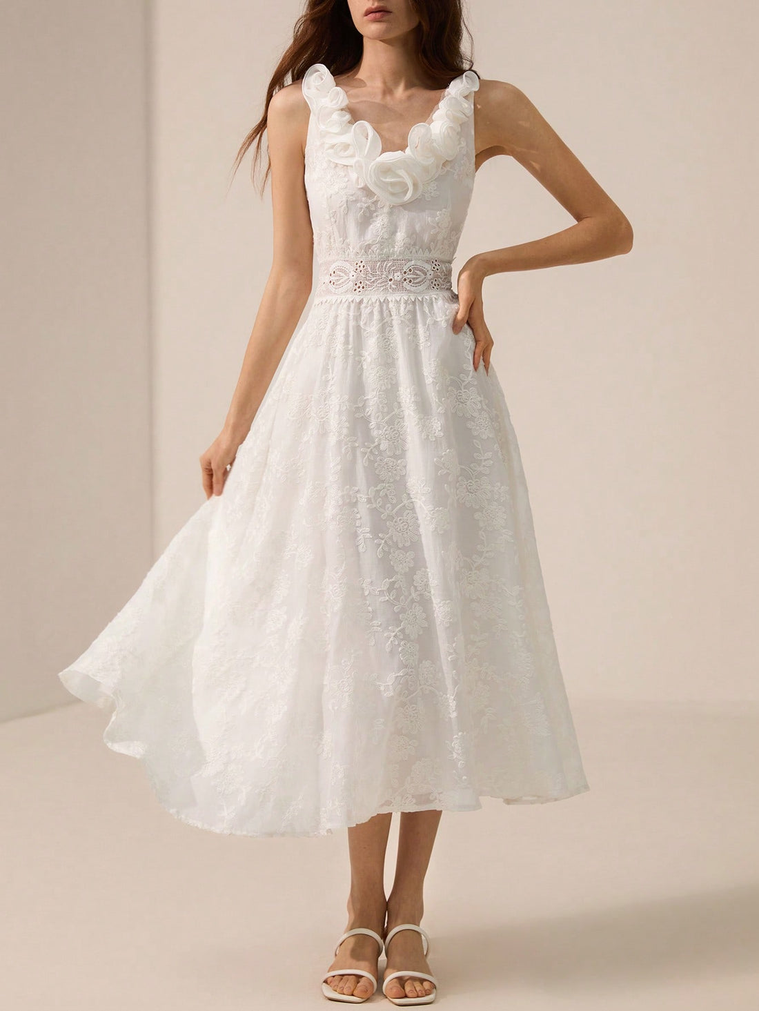 Step into charm with this Elegant White Lace Long Dress, sprinkled with delicate 3D floral embroidery that dances with every movement. Perfect for turning heads at weddings or adding a touch of whimsy to your everyday style, it blends timeless elegance with playful flair effortlessly. Whether you're the guest or the star, this dress twirls you into moments you'll never forget.