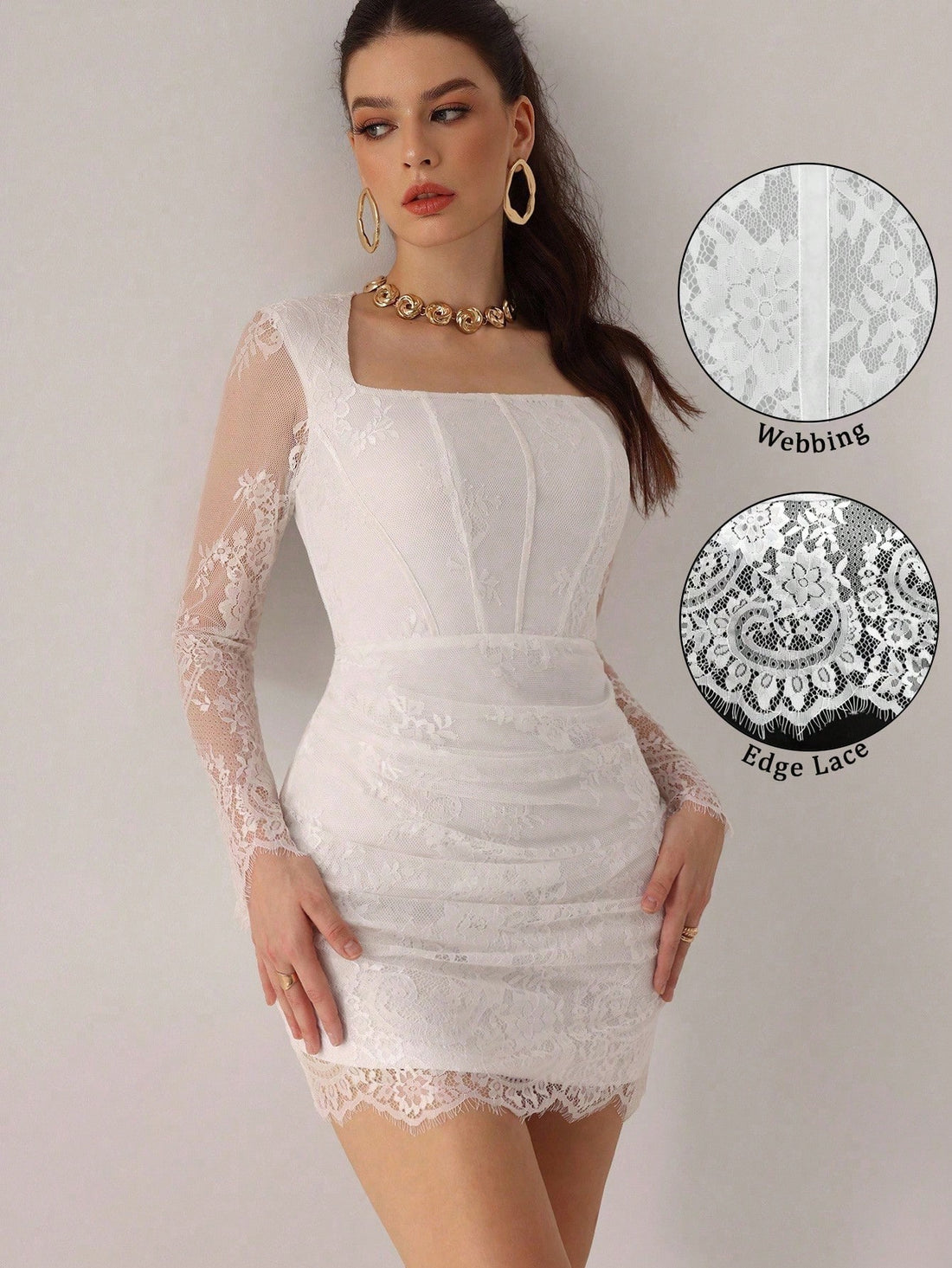 Slip into timeless elegance with this stunning white lace peplum bodycon dress that whispers French sophistication. The fitted silhouette hugs your curves beautifully while the dramatic peplum detail adds a playful flourish at the waist. Long sleeves provide graceful coverage, making it perfect for evening events, romantic dinners, or whenever you want to feel absolutely fabulous. Delicate lace detailing elevates the entire look with vintage-inspired charm that never goes out of style. Turn heads and feel c