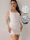 Slip into timeless elegance with this stunning white lace peplum bodycon dress that whispers French sophistication. The fitted silhouette hugs your curves beautifully while the dramatic peplum detail adds a playful flourish at the waist. Long sleeves provide graceful coverage, making it perfect for evening events, romantic dinners, or whenever you want to feel absolutely fabulous. Delicate lace detailing elevates the entire look with vintage-inspired charm that never goes out of style. Turn heads and feel c