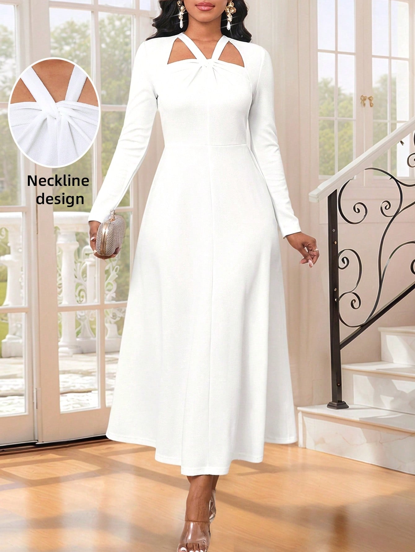 Get ready to turn heads with our Elegant White Long Sleeve Twist Tie Dress for Women! This versatile dress is perfect for both parties and daily wear, making it a must-have addition to your wardrobe. The elegant twist tie detail adds a touch of sophistication, while the long sleeves keep you warm and stylish. Don't miss out on this must-have dress!