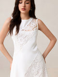 Step into charm with this elegant white long sleeveless dress, designed to brighten your workdays, weddings, and vacations alike. Featuring delicate French lace patchwork, it adds a touch of whimsy and sophistication to your look. Light and breezy, this dress keeps you comfortable while turning heads wherever you go. Perfect for those who love to blend classic style with a playful twist!