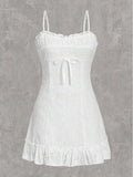 Get ready to turn heads with our Elegant White Mini Dress! Featuring a summer sleeveless design and delicate spaghetti straps, this dress is perfect for any occasion. The tie-up embroidery adds a touch of playful charm, making it the perfect attire for graduation. Make a statement with this must-have dress!