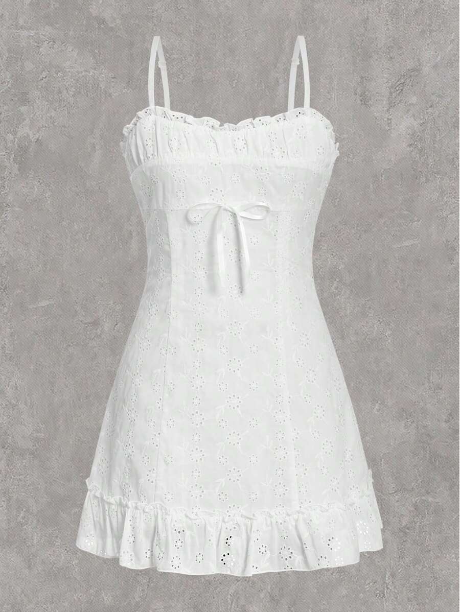 Get ready to turn heads with our Elegant White Mini Dress! Featuring a summer sleeveless design and delicate spaghetti straps, this dress is perfect for any occasion. The tie-up embroidery adds a touch of playful charm, making it the perfect attire for graduation. Make a statement with this must-have dress!