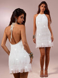 Turn heads with this Elegant White Peplum Halter Mini Dress, perfect for prom nights, beach getaways, or any social event where you want to shine. Its playful peplum detail adds a flirty flair, while the halter neckline keeps things chic and breezy. Lightweight and stylish, this dress lets you dance, stroll, or celebrate in effortless comfort and confidence.