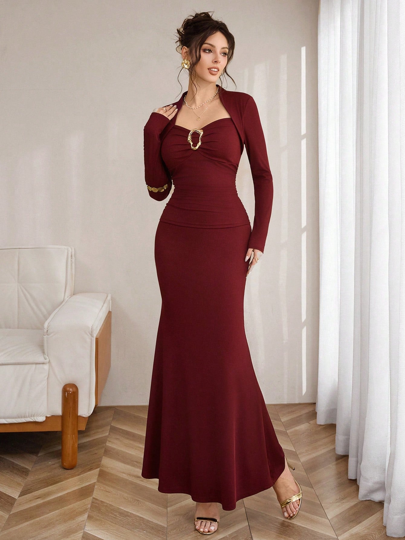 Elevate your wardrobe with this chic two-piece set that's equal parts sophisticated and fun! The wavy knit bodycon tee hugs your curves in all the right ways, while the flared midi skirt adds a playful twirl to every step. Crafted in rich brown jacquard, this dynamic duo works beautifully together or separately—mix and match with your existing pieces for endless styling possibilities. Perfect for date nights, brunch dates, or whenever you want to feel effortlessly put-together and fabulous.