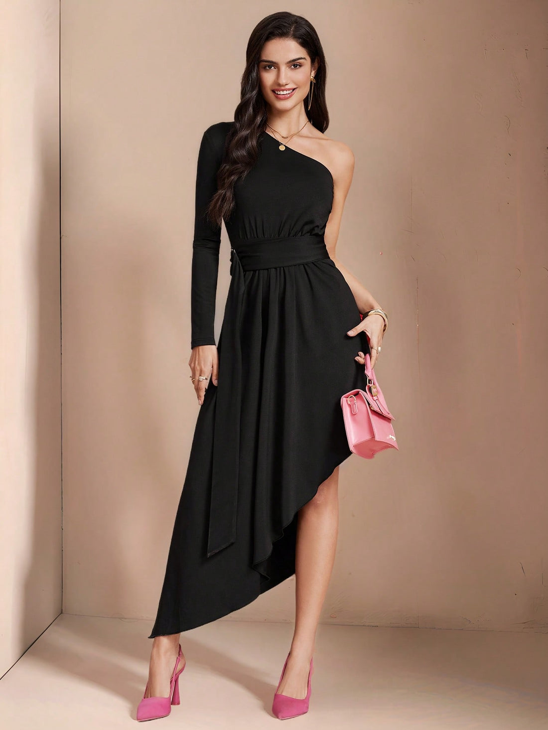 Make every occasion stylish with our Elegant Women's Asymmetric Waist Ruched Mid-Length Dress! The unique asymmetric waist and ruched design add a touch of sophistication to this mid-length dress. Perfect for those looking to make a statement and stand out from the crowd. (No more boring dresses here!)
