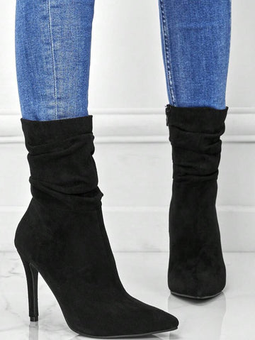 Step out in style with these Elegant Women's Autumn Winter High Heel Boots. Featuring a chic pointed toe and a unique pleated design, they add a playful twist to your cold-weather wardrobe. Perfect for elevating any outfit while keeping you cozy and confident all season long.