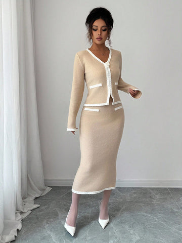 Snuggle into sophistication with this charming knit sweater and skirt duo designed for the fashion-forward woman. Soft, luxurious knit fabric keeps you toasty through chilly seasons, while intricate floral lace and eye-catching 3D rose embellishments bring an unexpected playful twist. Mix and match with your favorite pieces or wear the set together for an instantly polished look. From cozy weekends to special occasions, this versatile pairing proves that comfort and elegance can absolutely go hand in hand.