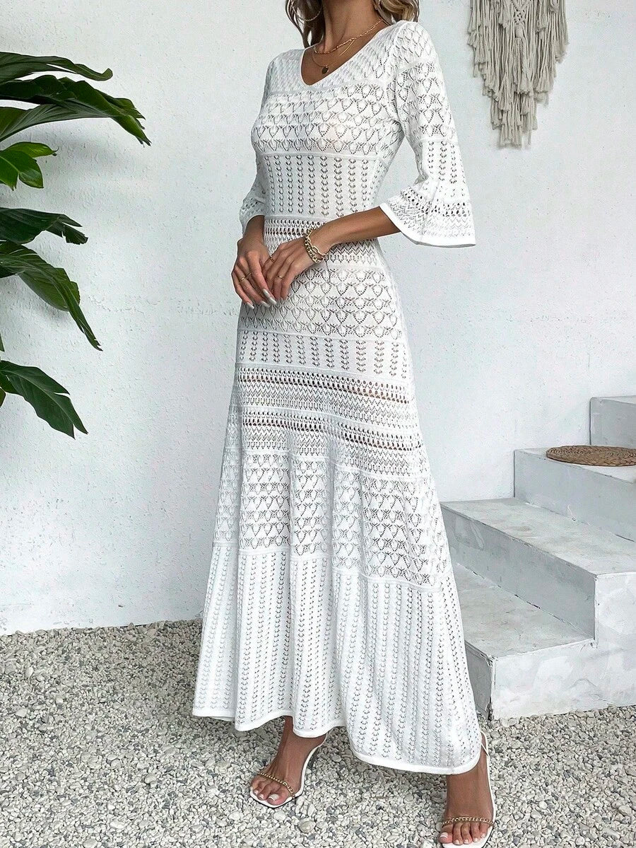 women s knitted dresses summer Elegant Women's Casual V-Neck Long Sleeve Knit Dress Womens Dressy Tops - Bohemian Dress colorgrp-51882 Size:XL (MADE-TO-ORDER)