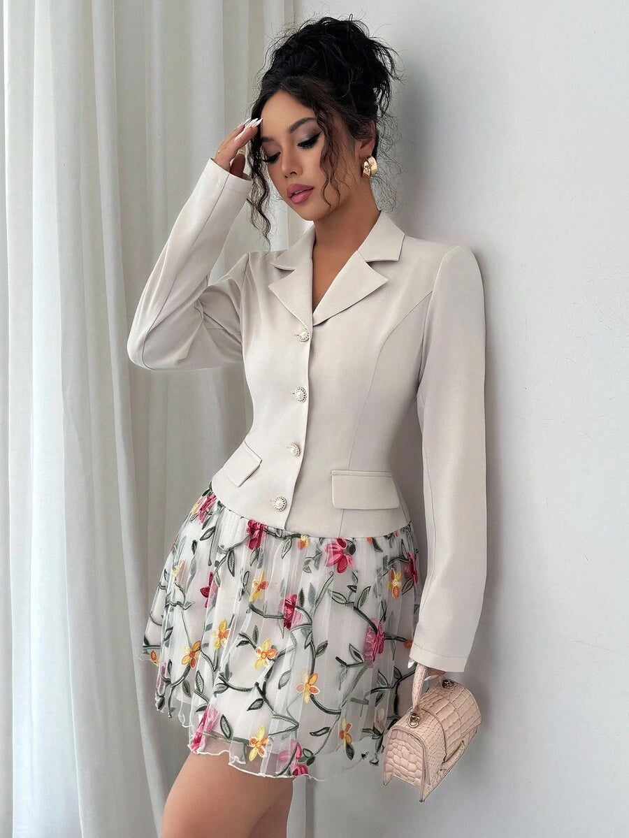 Elevate your autumn wardrobe with this sophisticated floral embroidered dress. The delicate collar adds timeless elegance, while intricate floral detailing brings visual interest and charm. Perfect for seasonal transitions, this piece combines classic style with contemporary flair. Versatile enough for casual outings or dressed up for special occasions, it's a wardrobe essential that captures the essence of fall fashion with grace and refinement.