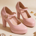 Step into sophistication with these elegant women's platform heels featuring a single ankle strap design. Crafted from premium PU leather in a striking pink colorblock, these shoes combine style with comfort through their chunky heel and supportive platform base. The round toe and Mary Jane strap provide a secure, flattering fit perfect for parties, special occasions, and Valentine's Day celebrations. Whether you're dressing up for an evening out or adding a touch of glamour to your everyday look, these ver