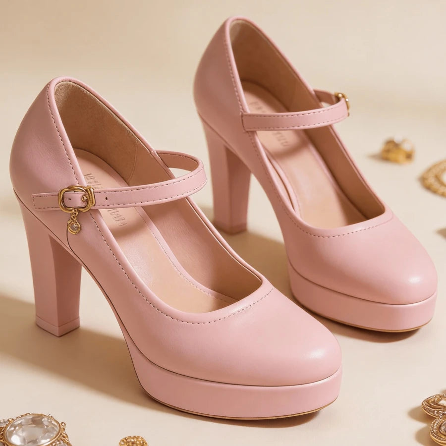 Step into sophistication with these elegant women's platform heels featuring a single ankle strap design. Crafted from premium PU leather in a striking pink colorblock, these shoes combine style with comfort through their chunky heel and supportive platform base. The round toe and Mary Jane strap provide a secure, flattering fit perfect for parties, special occasions, and Valentine's Day celebrations. Whether you're dressing up for an evening out or adding a touch of glamour to your everyday look, these ver