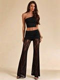 Elevate your evening style with this sophisticated two-piece knit set. The high-waisted flare silhouette flatters your figure while delicate lace detailing adds timeless elegance. Perfect for date nights, cocktail events, or nights out with friends, this versatile set transitions seamlessly from dinner to dancing. The soft, breathable knit fabric ensures comfort without compromising on glamour. Pair with heels and minimal jewelry for an effortlessly chic look that turns heads.