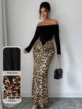 Unleash your wild side with this stunning leopard print dress that's anything but ordinary. The off-shoulder neckline adds a flirty touch of elegance, while delicate ruffles cascade down the length for movement and drama. Perfect for autumn gatherings, this long silhouette flatters every figure and transitions effortlessly from day to night. Whether you're channeling vintage vibes or modern sophistication, this piece proves that animal print is always in style. Make a statement that roars with confidence an