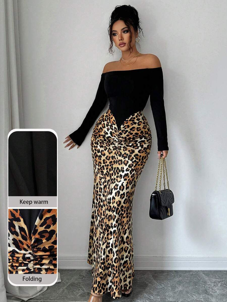 Unleash your wild side with this stunning leopard print dress that's anything but ordinary. The off-shoulder neckline adds a flirty touch of elegance, while delicate ruffles cascade down the length for movement and drama. Perfect for autumn gatherings, this long silhouette flatters every figure and transitions effortlessly from day to night. Whether you're channeling vintage vibes or modern sophistication, this piece proves that animal print is always in style. Make a statement that roars with confidence an