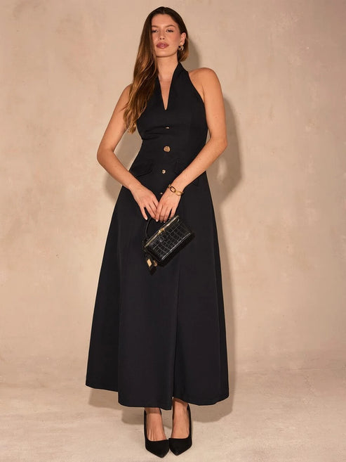 Elegant Women's Luxury Metal Button Dress