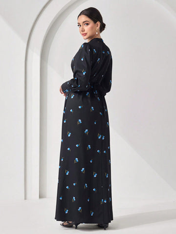 Effortlessly chic meets cultural flair in this stunning maxi dress that's basically a wearable work of art. The minimalist long sleeves keep things sophisticated while the all-over print adds personality and movement to every step. Perfect for those moments when you want to look polished without trying too hard—whether you're heading to a special event or just feeling fabulous on a regular Tuesday. This Arabic-inspired piece celebrates timeless elegance with a modern twist that'll have everyone asking where