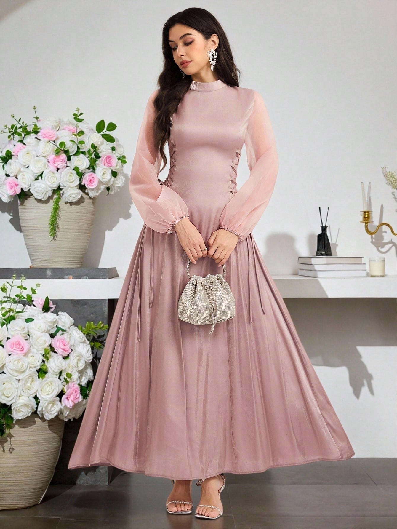 Step into autumn’s charm with this playful mid-length dress designed just for you. Featuring a chic stand collar and whimsical lantern sleeves, it adds a touch of fun flair to special occasions. The flattering silhouette and cozy fit make it your go-to for turning heads while staying comfortably stylish all season long.