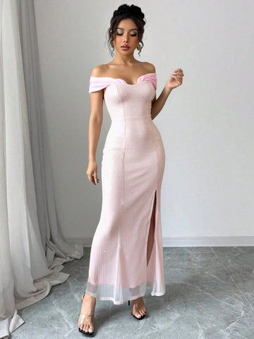Turn heads with this Elegant Women’s Off-Shoulder Fitted Dress featuring a flirty side slit hem. Designed to hug your silhouette in all the right places, it effortlessly blends sophistication with a cheeky hint of fun. Perfect for evenings out or special occasions where you want to shine with a playful twist.