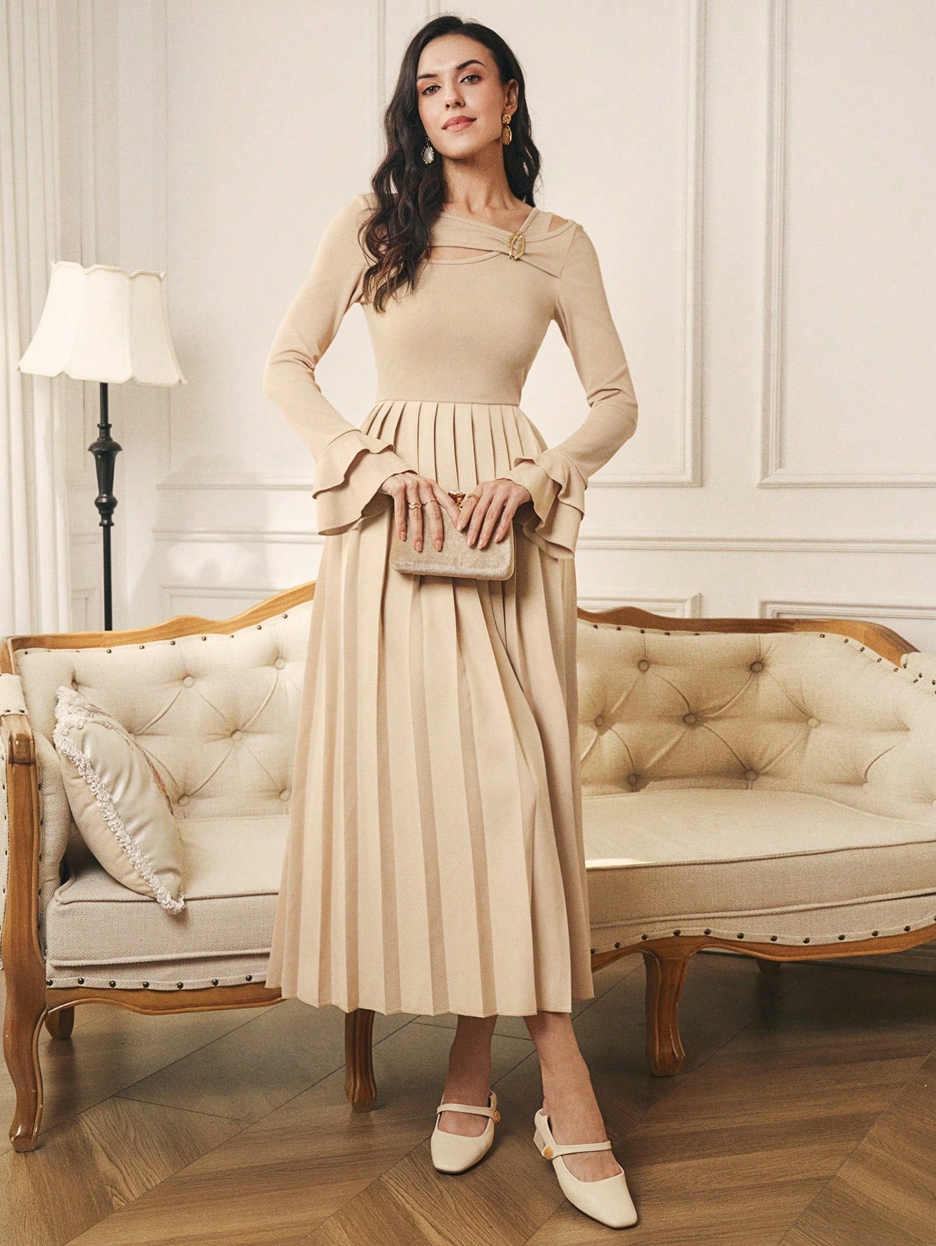 Elevate your style with our Elegant Patchwork Pleated Dress. Perfect for any occasion, the metal decor collar adds a touch of sophistication while the versatile layering easily transitions from day to night. Dress up or down with ease, this dress will have you looking chic and confident!