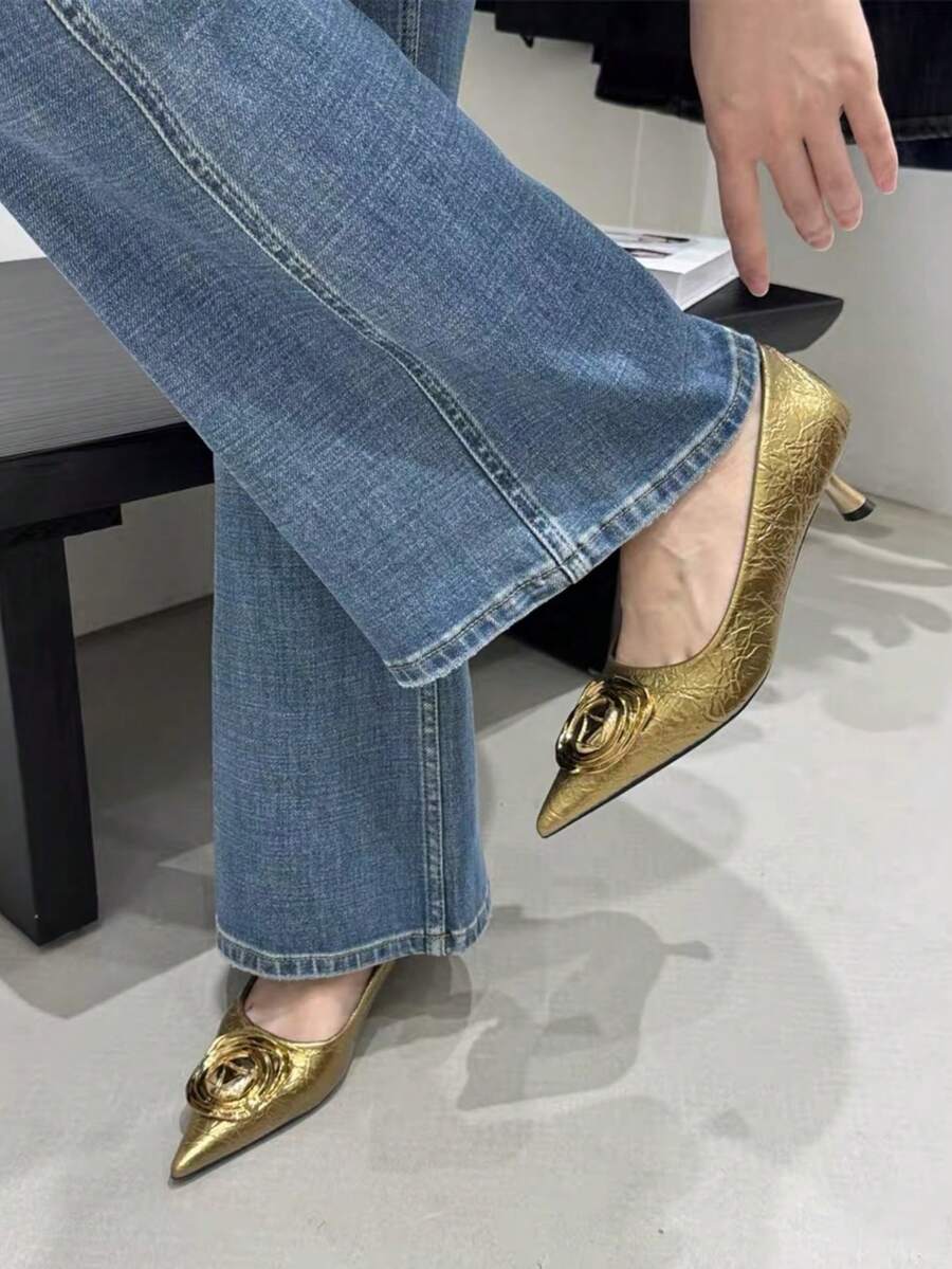 Step into sophistication with these chic pointed-toe loafers that effortlessly blend polish with personality. Featuring a sleek slim heel and eye-catching metal buckle detail, they're the perfect companion for everything from boardroom meetings to weekend brunches. The refined silhouette elongates your leg while the comfortable mid-heel keeps you poised all day long. Whether you're dressing up your favorite trousers or pairing them with a crisp dress, these versatile work shoes deliver that "I've got my lif