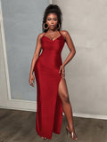 Unleash your inner fashionista with this elegant red halter neck dress. Show off your back and legs with the open back and side slit. Perfect for a night out or a special occasion, this dress will turn heads and make you feel like a true fashion queen.