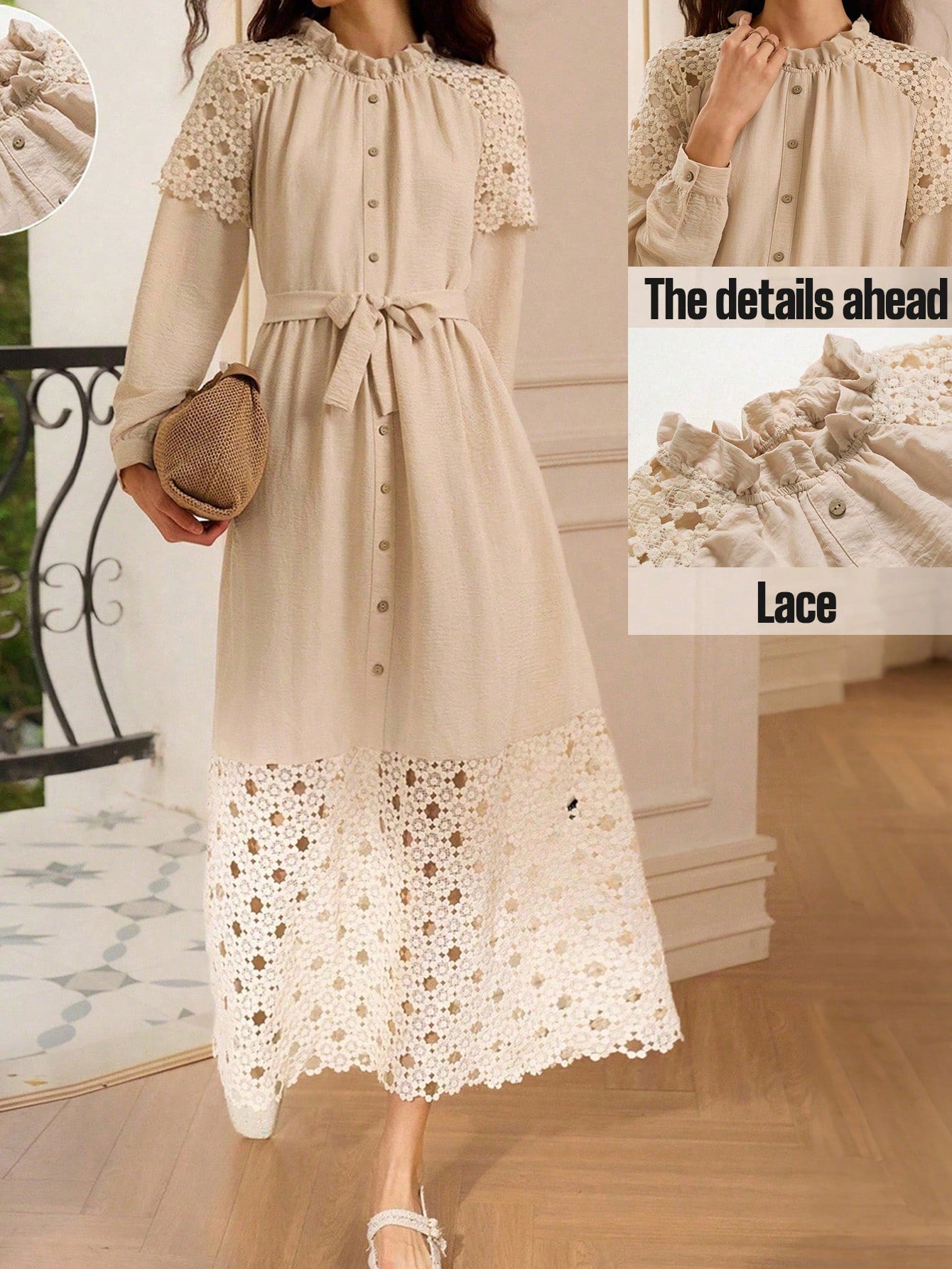 Twirl into elegance with this stunning lace dress that's equal parts sophisticated and fun! The delicate ruffled collar adds a charming touch, while long sleeves provide graceful coverage. Intricate lace detailing creates visual interest, and the button accents bring a polished finish. Perfect for special occasions, date nights, or whenever you want to feel absolutely fabulous. This dress effortlessly transitions from day to evening, making it a versatile wardrobe essential that celebrates your unique style