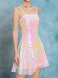 Turn heads at every celebration with this Elegant Women's Sequin Backless Mini Party Dress. Its shimmering sequins catch the light beautifully, while the daring backless design adds a flirty touch. Perfect for weddings, proms, or any festive night out, this mini dress combines sparkle and sass to keep you dancing all night long.