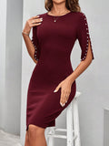 Step into the spotlight with this Elegant Women's Solid Color Beaded Midi Dress! Its fitted silhouette hugs your curves just right, while sparkling bead details add a touch of glam. Perfect for special occasions, this dress combines sophistication with a playful charm that will have you dancing all night long.