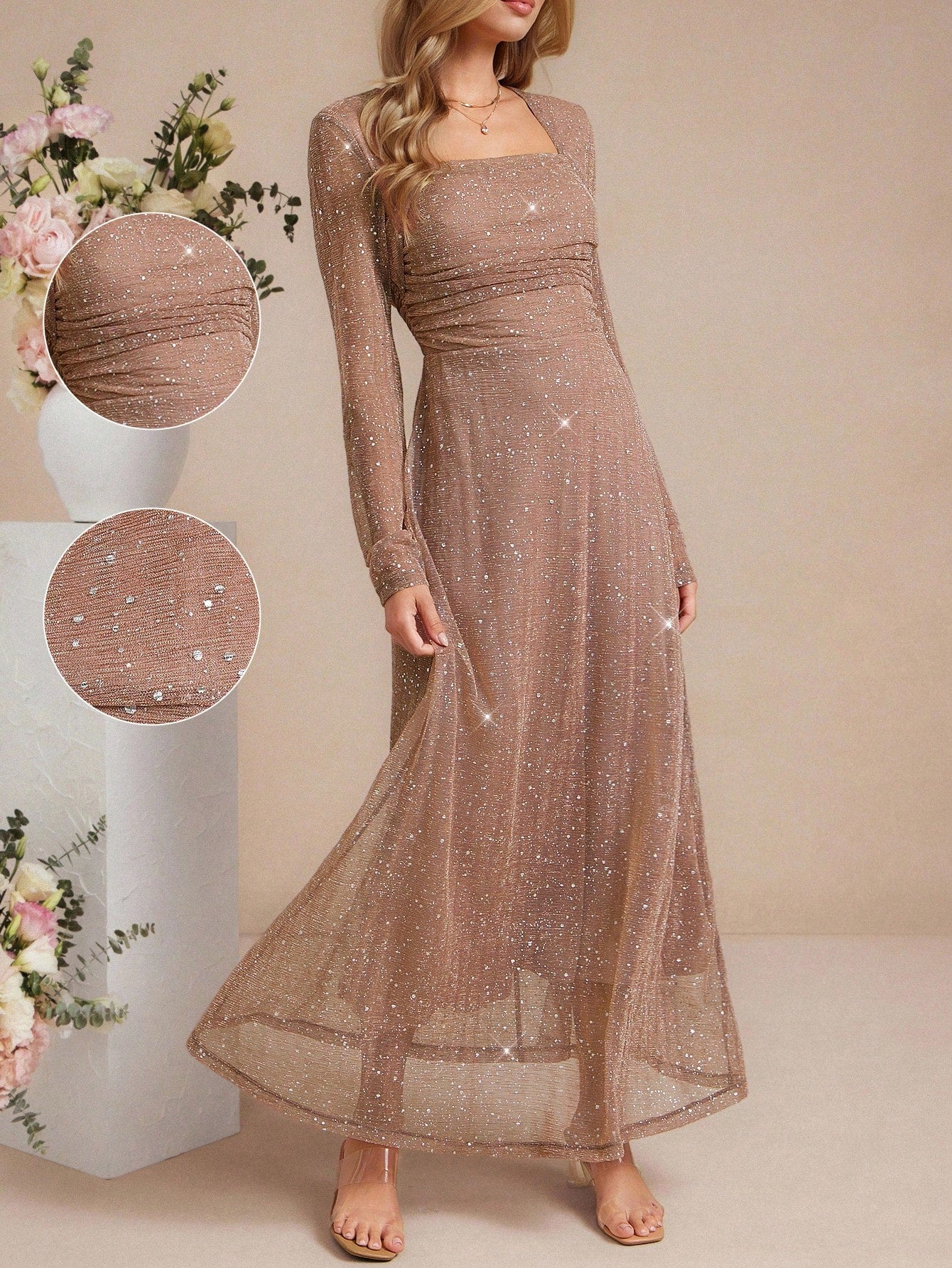 Step into the spotlight with this stunning square neck sequin midi dress, designed to dazzle at every party and sunny celebration. Its elegant cut highlights your silhouette while the shimmering sequins catch the light, adding a playful sparkle to your step. Perfect for spring and summer festivities, this dress promises you’ll be the life of the party with effortless style and charm.