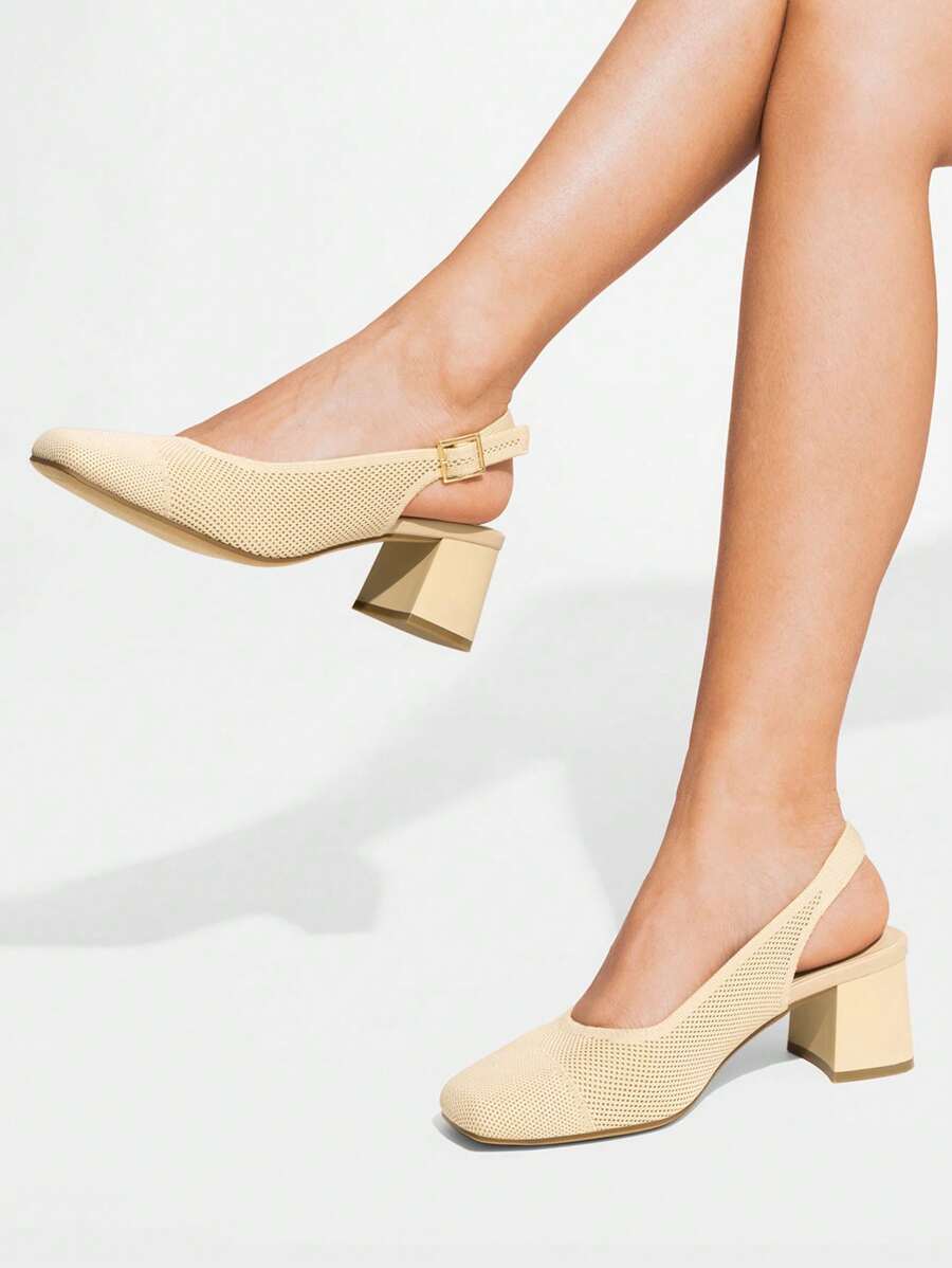 Elevate your everyday style with these sophisticated women's slingback pumps, featuring a comfortable chunky heel and elegant square toe design. The knitted construction offers breathable comfort for all-day wear, whether you're heading to the office or celebrating special occasions. The secure slingback strap ensures a perfect fit, while the mid-heel height provides stability without sacrificing elegance. Available in a warm apricot tone, these versatile dress shoes transition seamlessly from work to holid