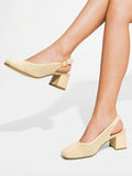 Elevate your everyday style with these sophisticated women's slingback pumps, featuring a comfortable chunky heel and elegant square toe design. The knitted construction offers breathable comfort for all-day wear, whether you're heading to the office or celebrating special occasions. The secure slingback strap ensures a perfect fit, while the mid-heel height provides stability without sacrificing elegance. Available in a warm apricot tone, these versatile dress shoes transition seamlessly from work to holid