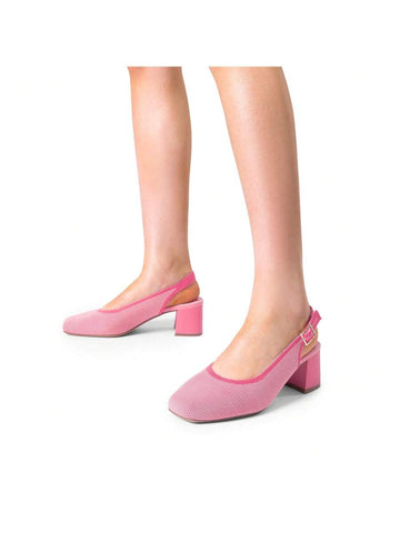 Elevate your everyday style with these sophisticated women's square toe chunky heels. Featuring a comfortable slingback design and knitted texture, these mid-heel pumps transition seamlessly from office to evening occasions. The sturdy chunky heel provides all-day stability and support, while the elegant square toe silhouette adds a modern touch. Perfect for work meetings, holiday celebrations, or casual outings, these versatile pink heels deliver both comfort and polish. True to size for an effortless fit.