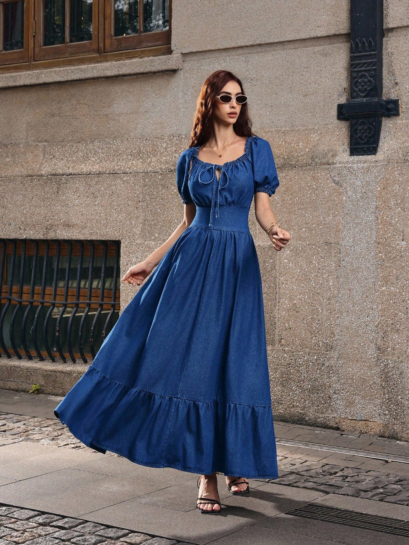 This charming denim dress is your new go-to for effortless style! The sweetheart neckline adds a touch of romance, while the playful puff sleeves bring personality to every outfit. The front tie detail cinches your waist beautifully, creating a flattering silhouette that works for casual outings or dressed-up occasions. Crafted from classic denim, it's durable enough for everyday wear yet polished enough to turn heads. Whether you're grabbing coffee or heading out for an adventure, this dress delivers comfo