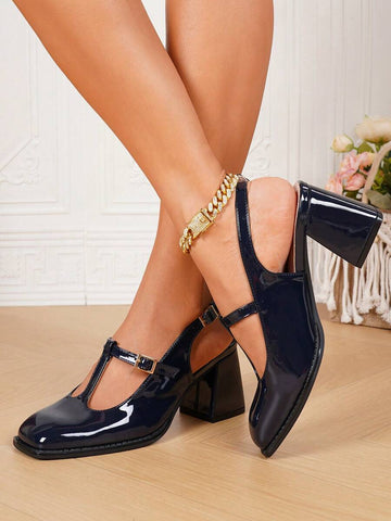 Step up your style game with these Elegant Women's T-Strap Chunky Heel High Heels. Crafted from shiny patent leather, they add a dash of sparkle to any daily outfit. The chunky heel offers comfort and confidence, while the playful T-strap design keeps things fun and flirty all day long. Perfect for dancing through your day or dazzling at a casual hangout!