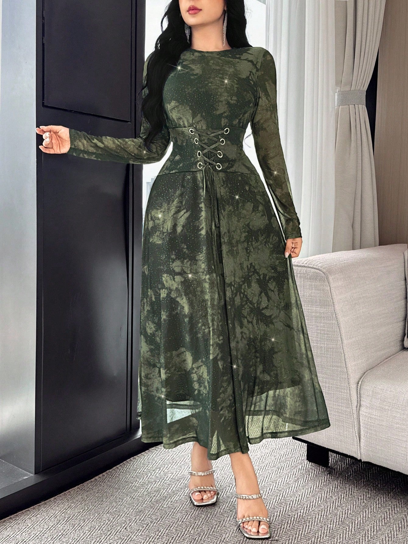 Step into effortless style with this playful mid-length dress, featuring a vibrant tie-dye print that adds a splash of fun to your wardrobe. The flattering waist tie accentuates your shape while the comfortable round neck keeps it casual chic. Perfect for sunny days or laid-back evenings, this dress brings a lively twist to your everyday look.