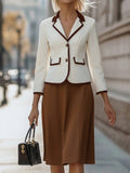Elevate your autumn wardrobe with this charming two-piece set that effortlessly blends vintage vibes with modern sophistication. The tailored blazer pairs perfectly with the graceful A-line skirt, creating a look that's polished enough for the office yet playful enough for weekend adventures. Whether you're channeling retro elegance or embracing casual chic, this timeless combination keeps you looking put-together through every season. Mix, match, and make it yours!
